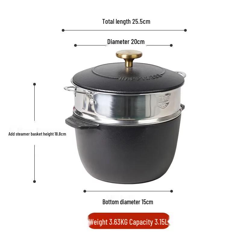 Zhi Shi 20cm Cast Iron Pot with Steamer
