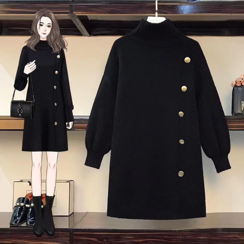 Autumn and winter large size loose and thin knitted bottoming shirt top thick women's lazy turtleneck sweater