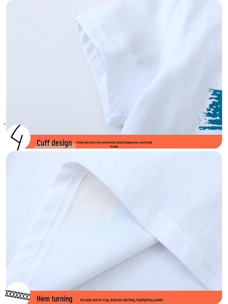 Boys' Pure Cotton Cartoon Print Korean-Style T-Shirt for Spring/Summer 2026