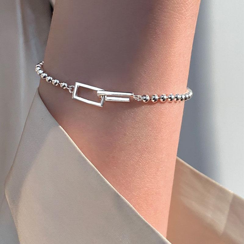 ANENJERY Geometric Rectangle Beads Chain Bracelet For Women Simple Niche Design Jewelry Friend Gift