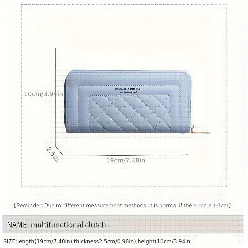 Elegant Quilted PU Clutch Wallet for Women, Urban Style Solid Color, Multi-Functional Large Capacity with Zipper Closure, Artificial Leather
