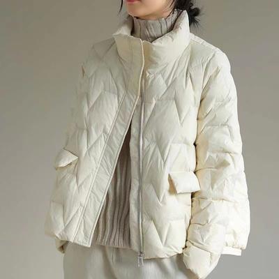 Autumn Winter Women White Duck Down Coat Casual Stand Collar Zipper Pockets Parkas Jacket Loose Light Down Outwear