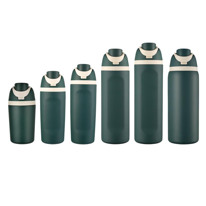 Große Edelstahl-Thermoskanne mit Doppelstrohhalm - Outdoor-Wasserbecher für Schüler