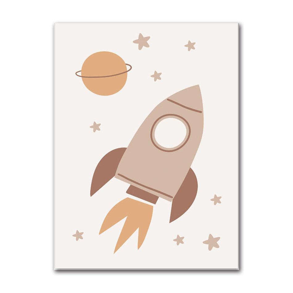 Space Rocket Rainbow Sun Car Strawberry Boho Posters Prints Canvas Painting Nordic Baby Wall Art Pictures Kids Room Decor