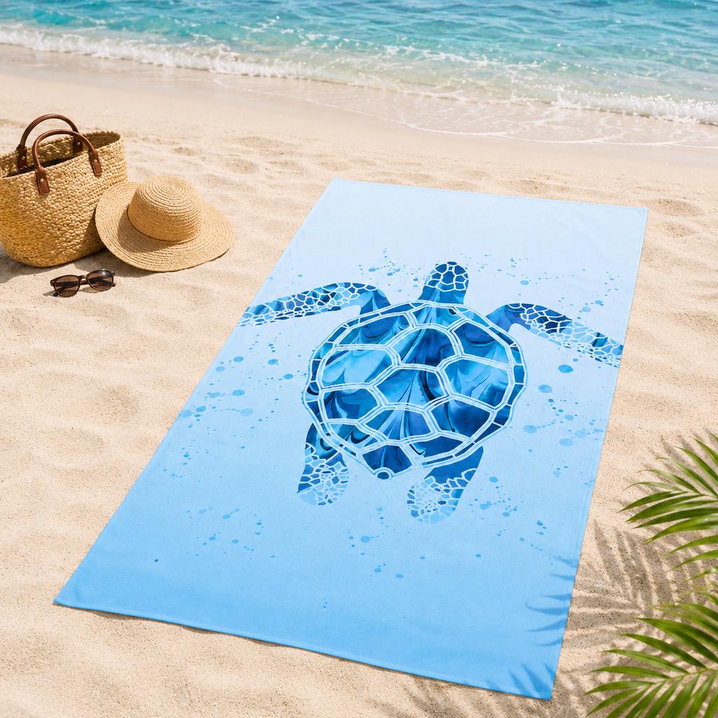 Blue Sea Turtle Beach Towel Flat Print Artistic Ocean Animal Quick Dry Bath Towel for Summer Vacation Pool Travel Gift