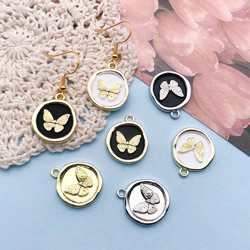 1 KC Gold/White K Alloy Round Butterfly Pendant Necklace, 18x21mm DIY Jewelry Accessory
