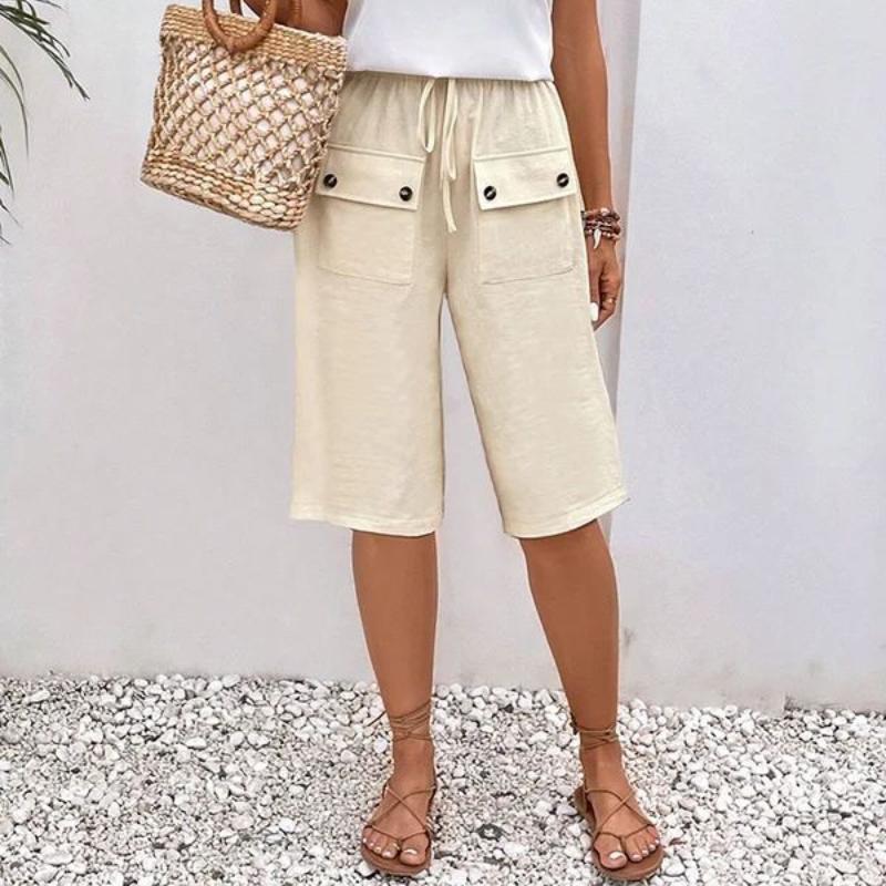 GMXIA Dámské módní ležérní jednobarevné kalhoty s vysokým pasem a capris