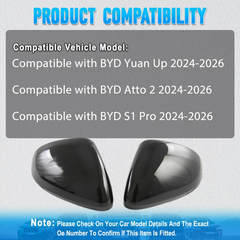 For BYD Yuan Up /Atto 2/ S1 Pro 2024 2025 2026 2Pcs Car Side Door Rearview Mirror Cover Shell Cap Decorative Carbon Fiber Black