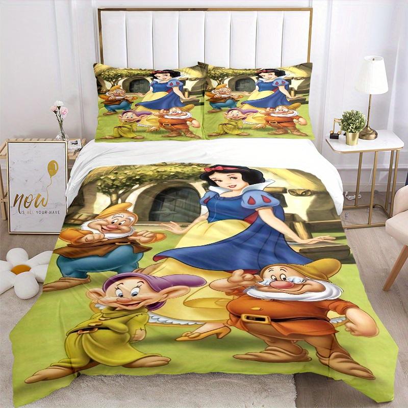 3pcs Snow White and the Seven Dwarfs Quilt Cover Set (1 Quilt Cover + 2 Pillowcases Without Pillow Core), High-Definition Printing for Home and D
