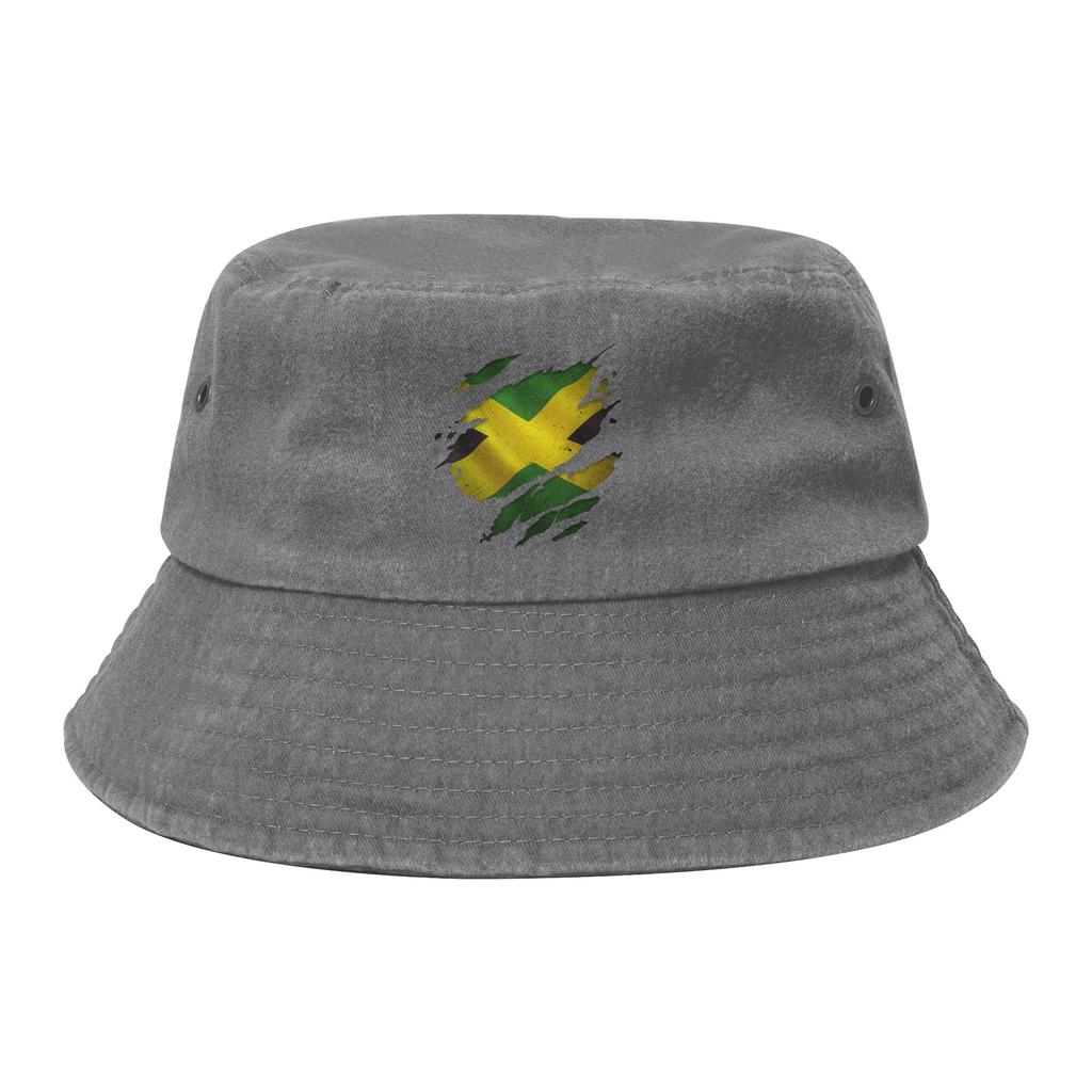 Hip Hop Jamaica Flag Ripped Scratch Heritage Culture Proud Jamaican Bucket Hat Outdoor Sports Fishing Hat Bob Hat