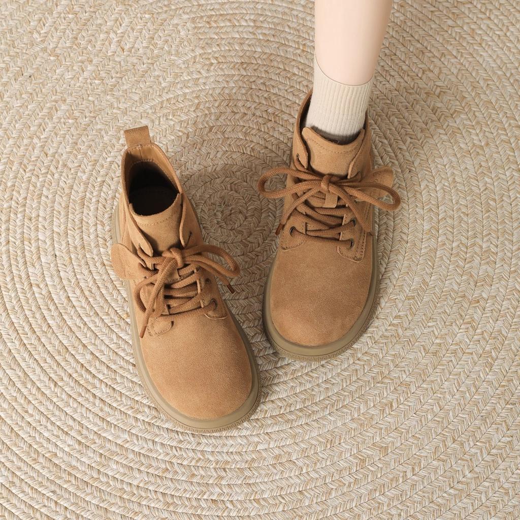 Boken Short Boots Women's Autumn 2026 New Thick Bottom Versatile Lace up Short Boots British Style Short Boots