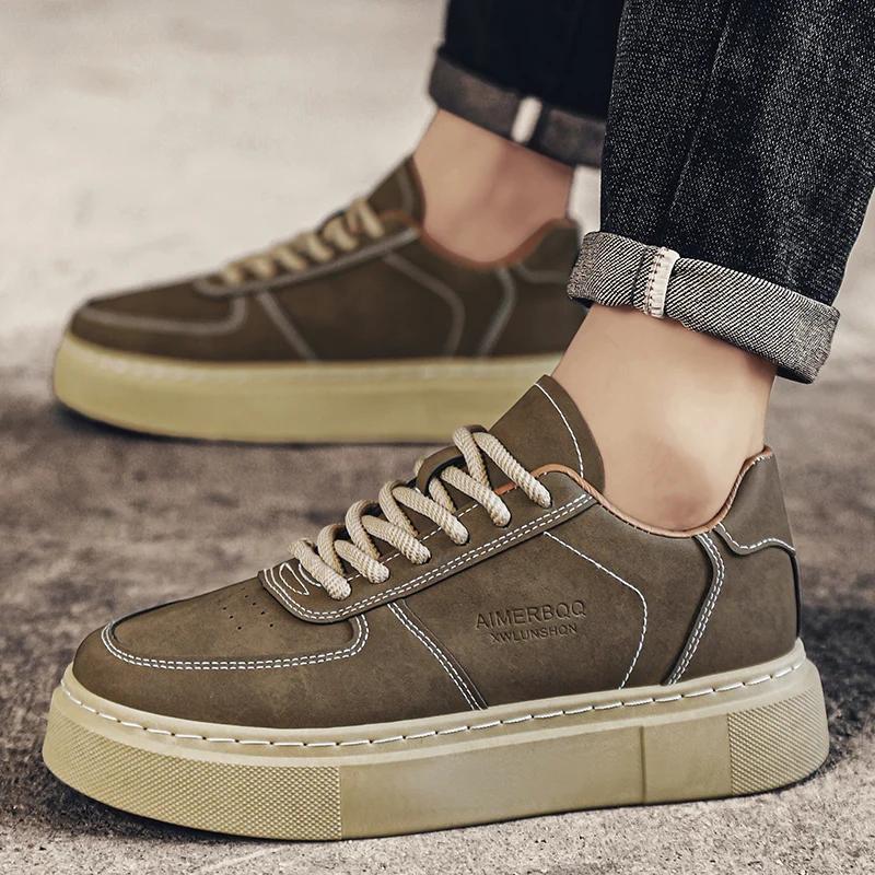 Leather Trend Men Casual Shoes Platform Soft Sneakers Outdoor Breathable Sport Shoes Lightweight Skid Running Shoes Tennis Shoes