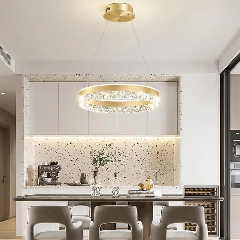 Minimalist LED Pendant Chandelier Ceiling Lamp Dimmable Round Circle Living Dining Room Bedroom Glossy Hanging Lighting Fixtures