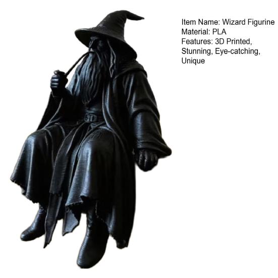 3D Printed Wizard Figurine, Small Wizard Shelf Sitter, Collectible Desktop Ornament for Bookshelves, Desks, TV Cabinets, Home Decor