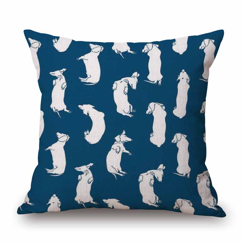 Fundas de Cojín para Perro Dachshund Pintura de Perro Salchicha Algodón Lino Fundas de Almohada Decorativas Dormitorio Sofá Decoración del Hogar 45X45cm