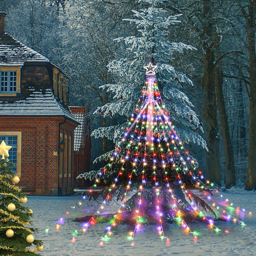 317LEDs Waterfall Lights 8 Modes Tree Light Pentagram Christmas Tree Decorative Waterfall Lights