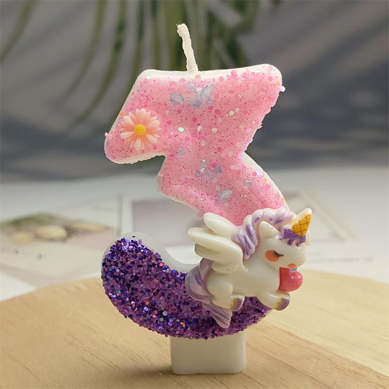 Creative Design Cute Cartoon Unicorn Birthday Candle Cake Atmosphere Birthday Decoration Candle Colorful