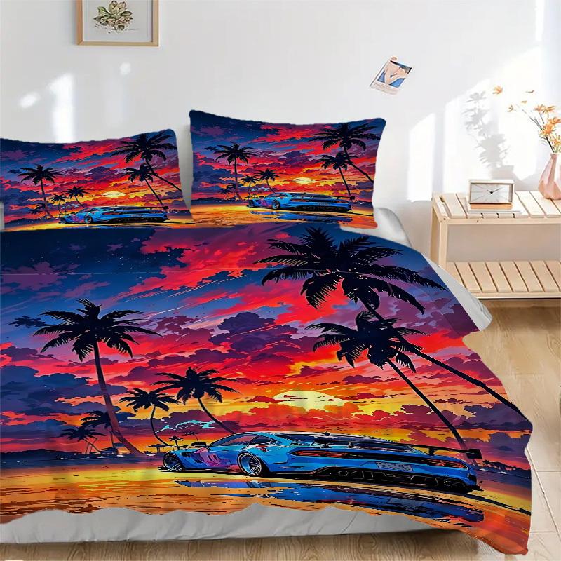 

3pcs Beach Sunset Cover Set, 1 Cover + 2 Pillowcases (No Insert), Bedding for All Seasons, Bedding,Bedroom Decor yy250922032 135x200cm