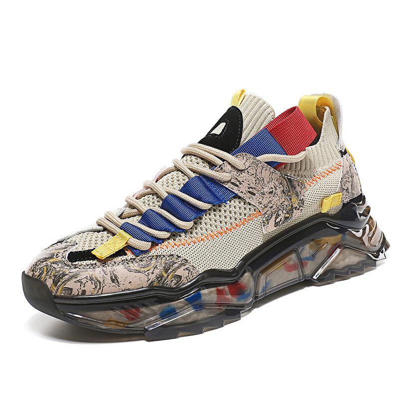Internet Celebrity Thick-soled Dad Shoes Men's Summer Korean Style Trendy Casual Shoes Large Size Breathable Flying Knitted Sports Shoes Running Shoes