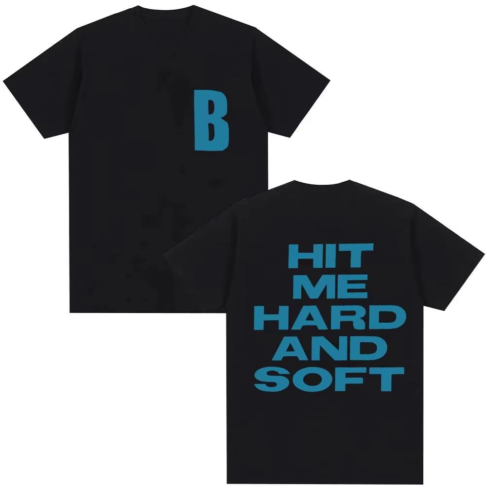 Singer Billie Eilish Cotton Mens Shirt Y2k Short Sleeved Hit Me Hard and Soft Graphics Womens Hiphop Oversized Tshirt