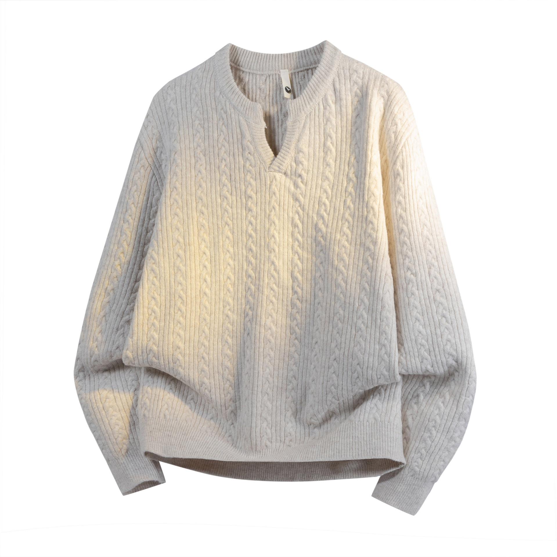 Men s Trendy Loose Cable Knit V-neck Sweater - Casual Autumn/Winter Knitwear Top 2XL