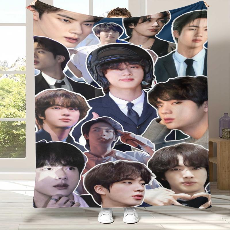 Kim Seok Jin Kpop B-BTS Flannel Blanket,Ultra Soft Warm Plush Throw for Home Bedroom Bed Sofa Cover Office Camping picnic gift