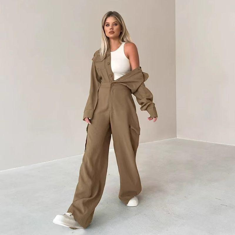 

Western Style Autumn and Winter Fashion New Solid Cargo Wind Long sleeve Jumpsuit Jumpsuit Fashion Jumpsuit Khaki S