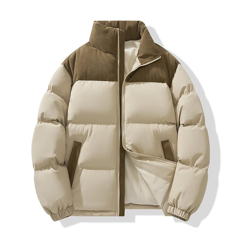 Winter Thickened Fleece Jacket Color Matching Puffer Jacket Stand Collar Short Couple Casual