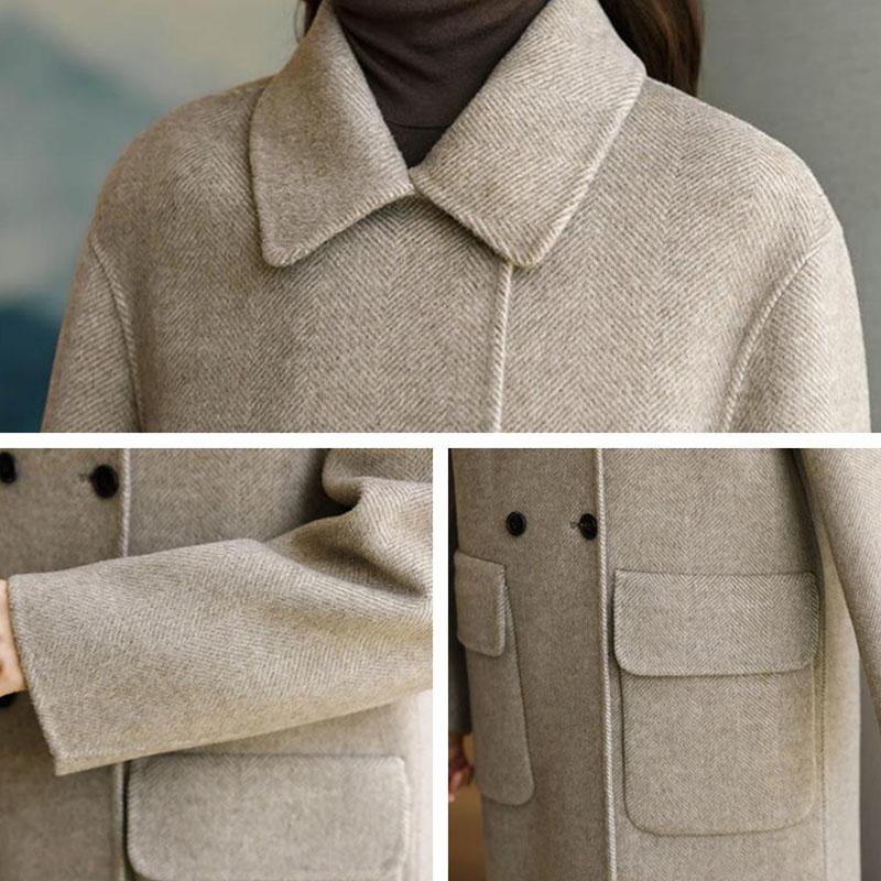 Elegant Tweed Coats Women Mid-length Woolen Coats Office Lady Autumn Winter Korean Style Solid Loose Warm Thick Jackets