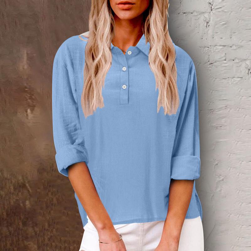 New cotton and linen women's shirts European and American loose casual V-neck button-up tops women's clothing