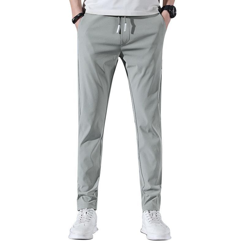 Men's Sports Casual Trousers Ice-Silk Summer Lightweight Style Trendy Versatile Straight-Leg Elastic Waist Loose-Fit Solid Colour Trousers