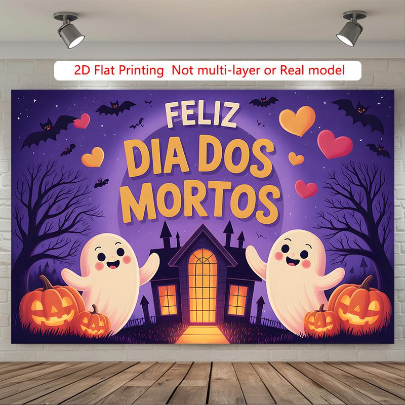 Party Backdrop Halloween Flat Ghosts Pumpkins Haunted House Spooky Event Photo Background Party Decor