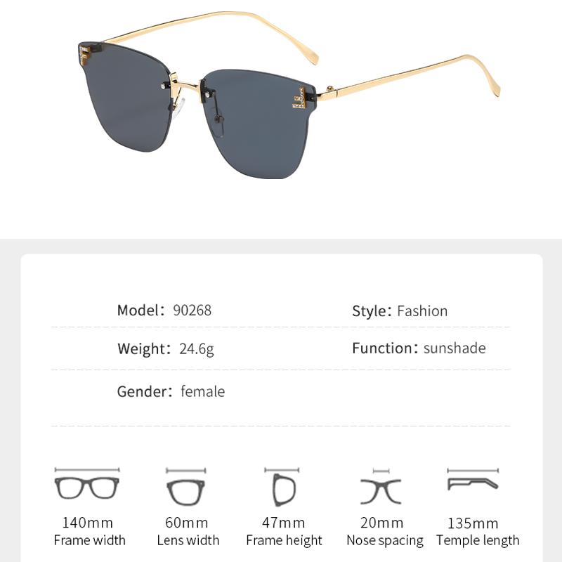 Frameless Square Sunglasses Fashion Trend Cutting Edge Large Frame Sunglasses Women's Letters F Street S Sunglasses 98
