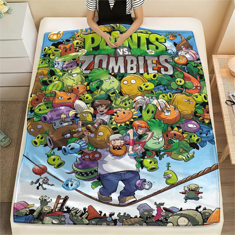 1Pc Zombie Plant Fight Print Flannel Blanket, High quality Comfortable for All Seasons, Home Decor, Warmth and Comfort, Perfect for Gifts