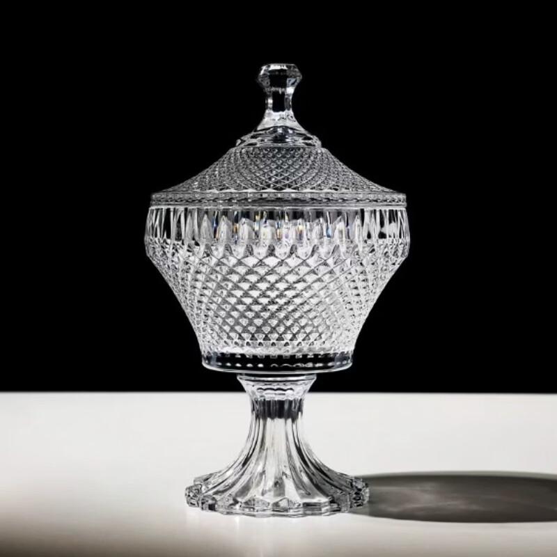 High-footed Diamond Pattern Crystal Glass Candy Jar