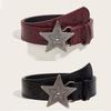 Width 3.3cm Hip-hop Retro Ladies Belt Gothic Punk Five-pointed Star Buckle Pu Leather Girdle Rock Popular Red Waistband