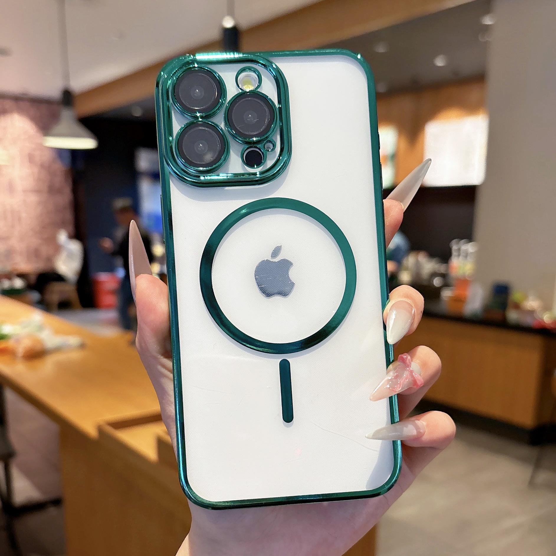 

Гальваническое магнитное тонкое кольцо с плёнкой для объектива, подходит для чехла мобильного телефона iPhone16promax Apple 15, полностью закрывающий защитный чехол iPhone 11 зелёный