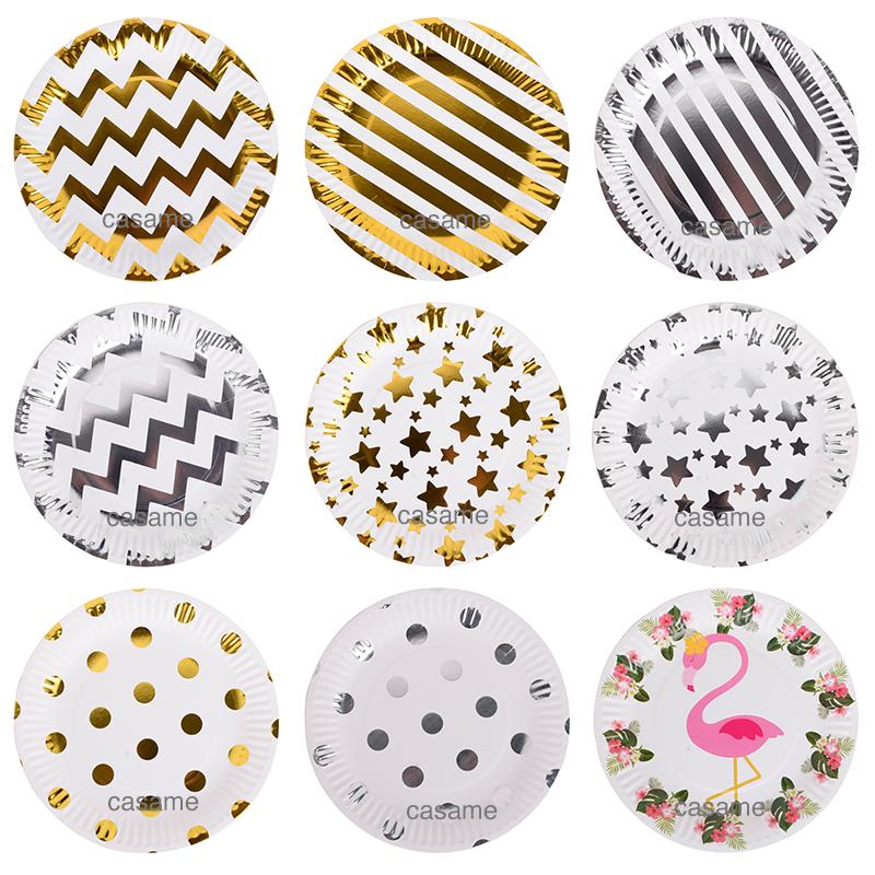 10 pezzi per 1 lotto Set di stoviglie monouso a righe blu rosa con pois Bicchieri di carta Piatti Cannucce Forchette Set monouso Decorazioni per feste di compleanno e matrimonio