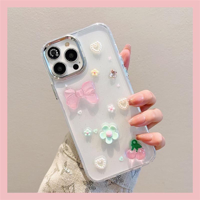

Small Fresh Ins Mobile Phone Case for IPhone17Promax Flowers for Apple 15 Bow 14 Cherry Love For iPhone 17Promax