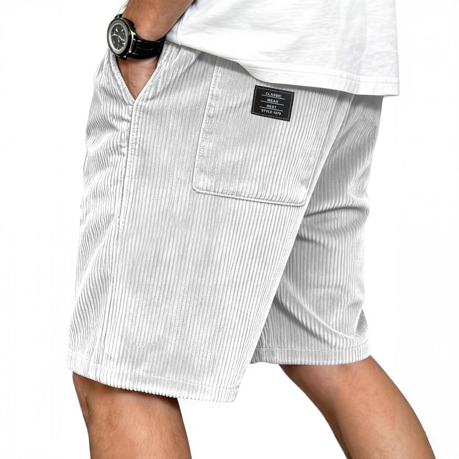 

Mens Corduroy Drawstring Waist Shorts Casual Relaxed Fit Knee Length Summer Lightweight Shorts with Pockets XL білий
