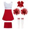 Kids Girls Dance Outfit Round Neck Sleeveless Dress with Shorts Bowknot Headwear Hand Flowers Socks Cheerleading Uniform Outfits