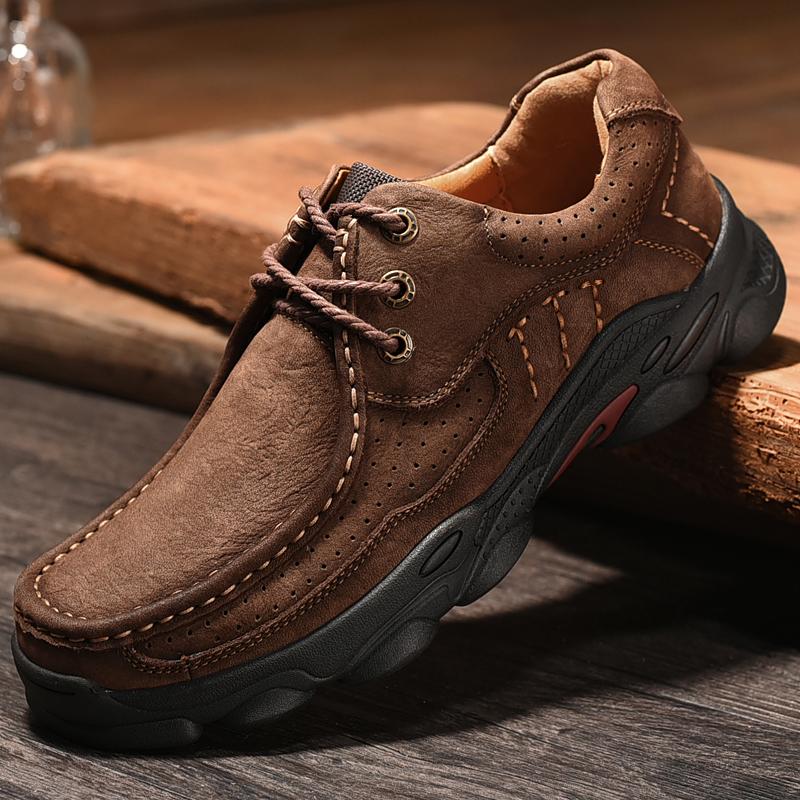 Genuine Leather Men Casual Shoes Luxury Brand Lace Up Sneakers New Trendy Man Hiking Shoes Comfy All-match Male Treking Footwear