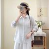 Simple Japanese casual style double-layer cotton yarn pure cotton long-sleeved shirt women's new loose and thin versatile commuter top