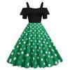 Women's S S Hepburn retro suspender ruffle edge short sleeve black polka dot pendulum dress