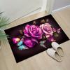 Purple Roses and ButterfliesAreaRugRomanticFloral Design for LivingRoomSoft Indoor Carpet Anti slip carpet can be machine washed