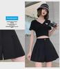 Large Black High-Waist Pleated A-Line Wide-Leg Shorts for Women