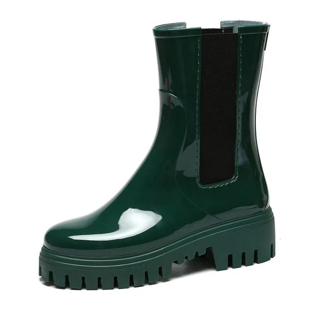 Fashion Thick Soled Rain Shoes Womens Chelsea Plastic Water Boots Mid Sleeve High Top Motorcycle Rain Boots Rain Shoes Women's