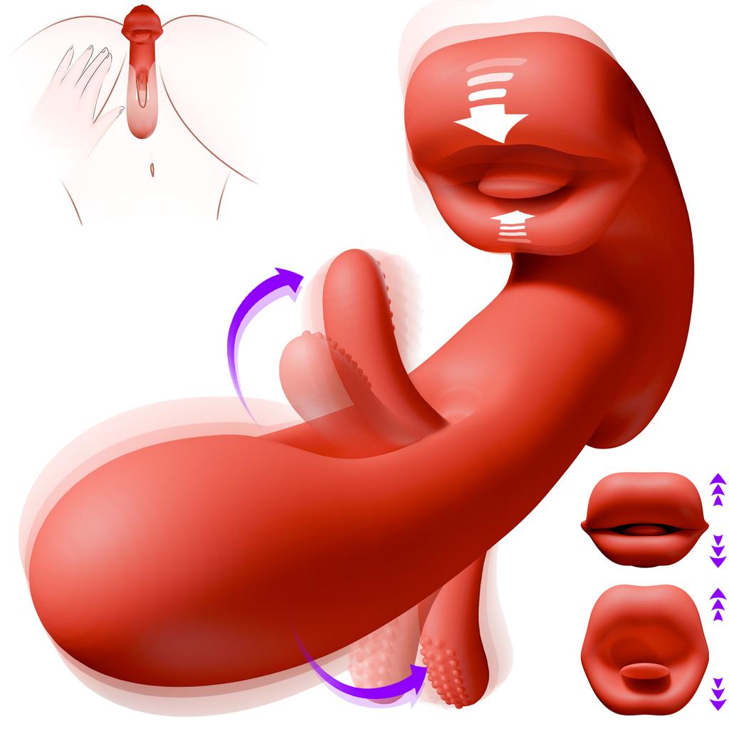 2 in 1 Realistic Lips Clitoris Vibrator for Woman G Spot Sex Toy with 10 Flapping Vibrating and Licking Tongue Modes Masturbator
