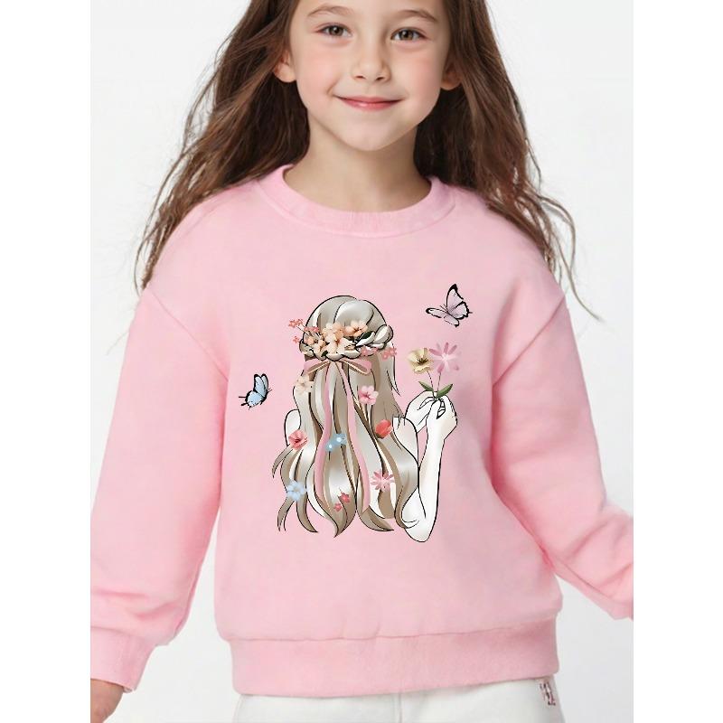 Kids Stylish Crewneck Printed Sweatshirt, Casual Athletic Long Sleeve Top for Daily Wear
