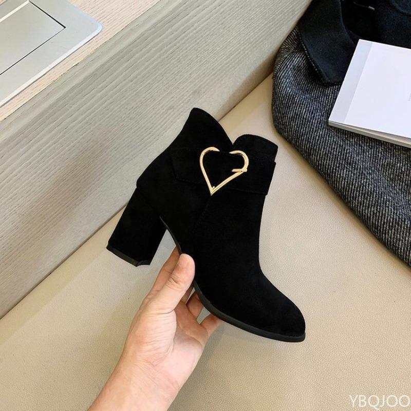 Large Size Autumn and Winter Fashion New Item Pointed Suede and Velvet Women's Single Boots Thick Heel Fashionable Women's Boots